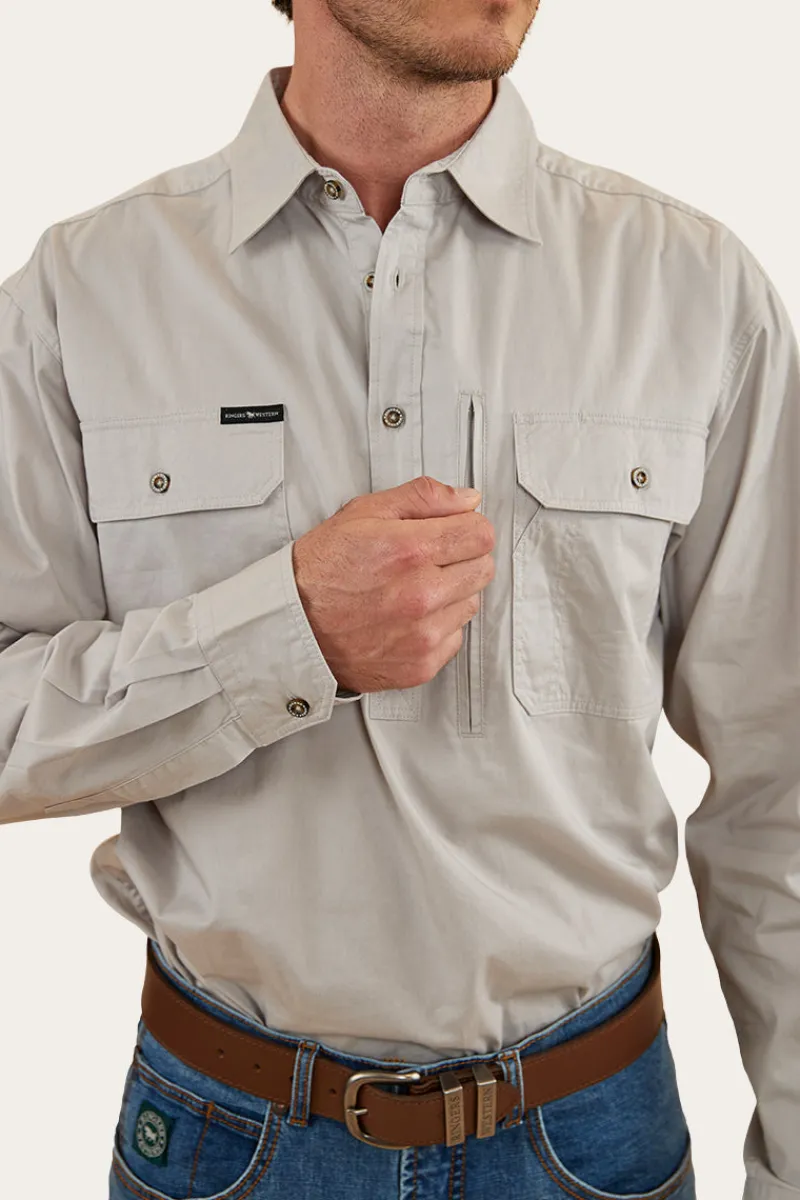 Clearance Ringers Western Tempest Mens Half Button Work Shirt - Beige
