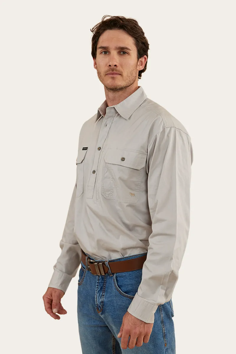 Clearance Ringers Western Tempest Mens Half Button Work Shirt - Beige
