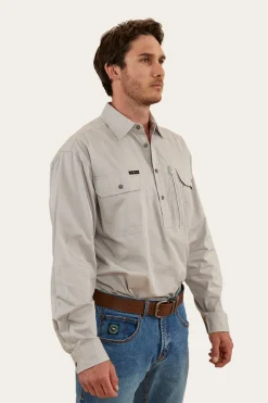 Clearance Ringers Western Tempest Mens Half Button Work Shirt - Beige