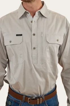 Clearance Ringers Western Tempest Mens Half Button Work Shirt - Beige