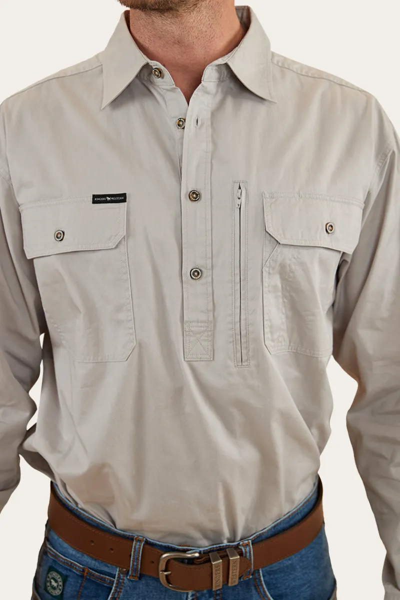 Clearance Ringers Western Tempest Mens Half Button Work Shirt - Beige