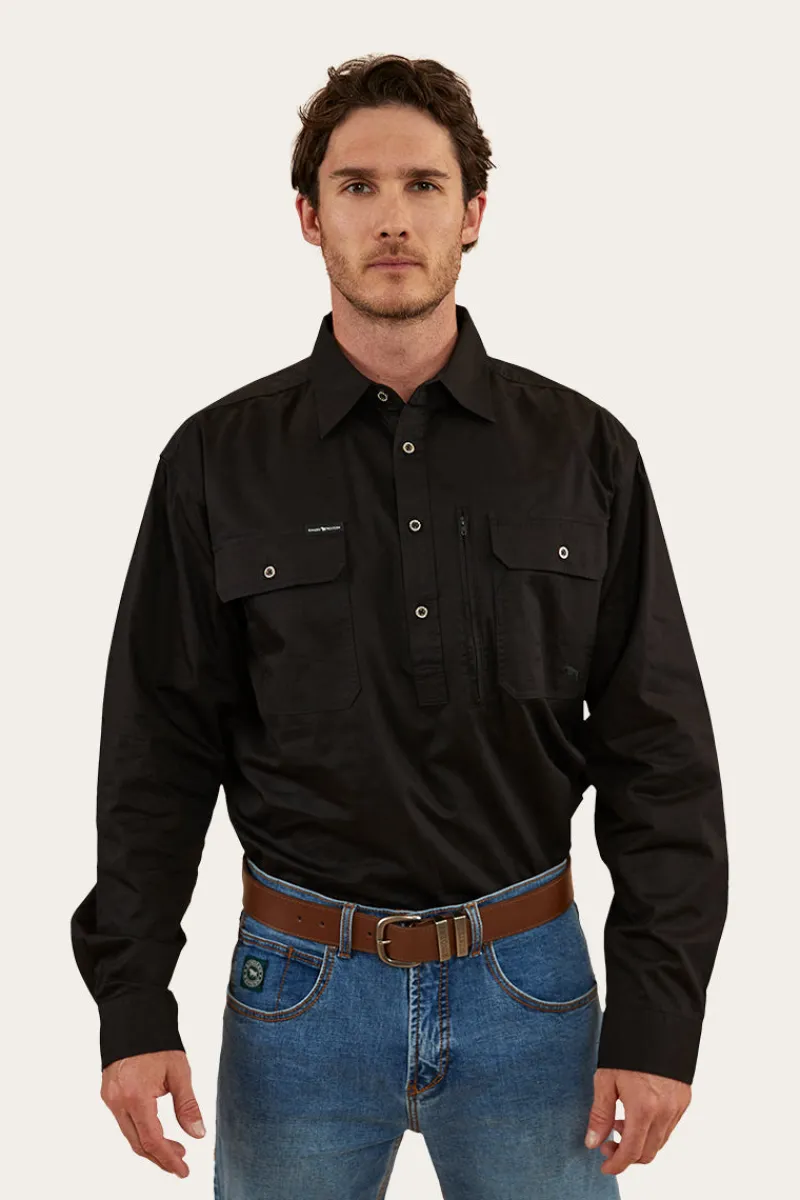Discount Ringers Western Tempest Mens Half Button Work Shirt - Black