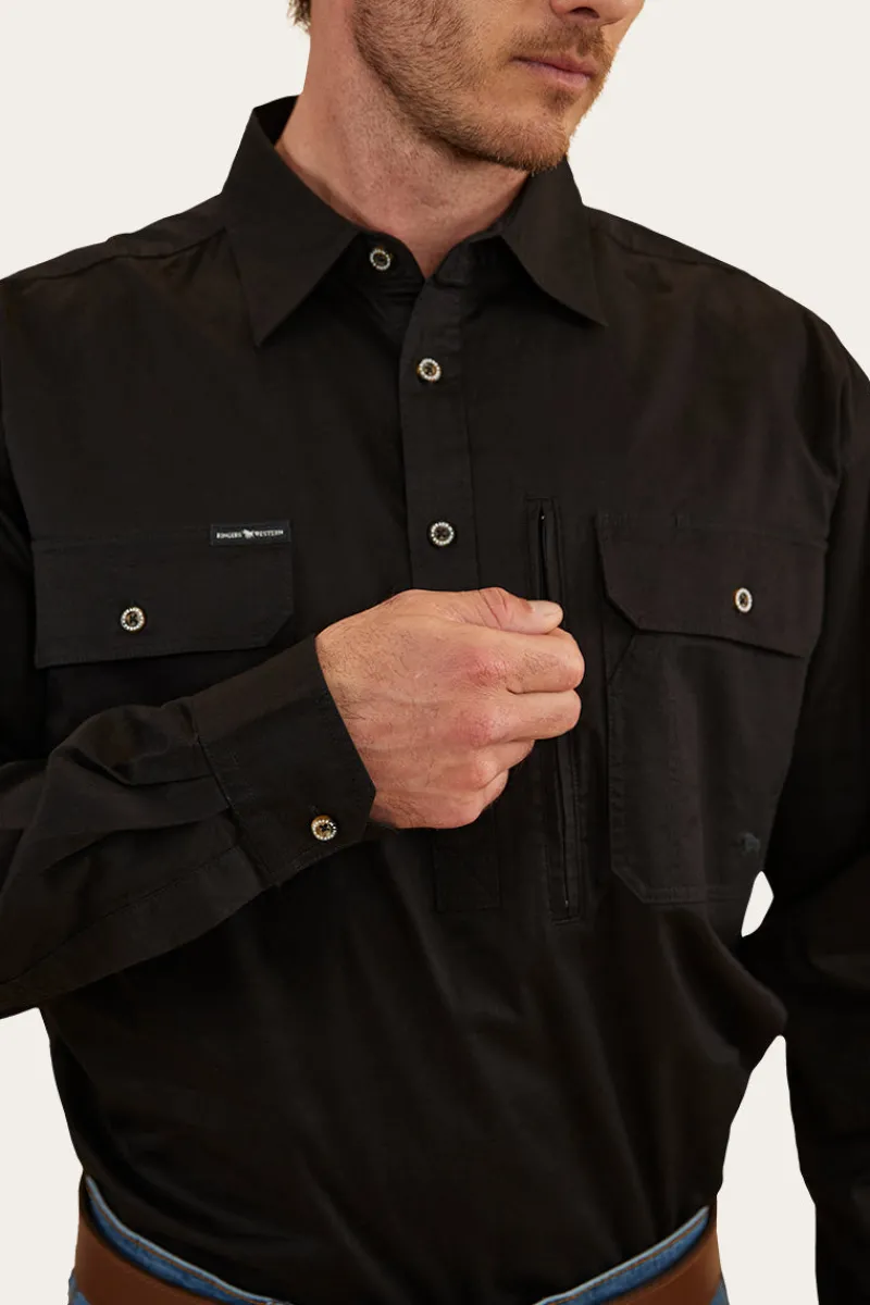 Discount Ringers Western Tempest Mens Half Button Work Shirt - Black