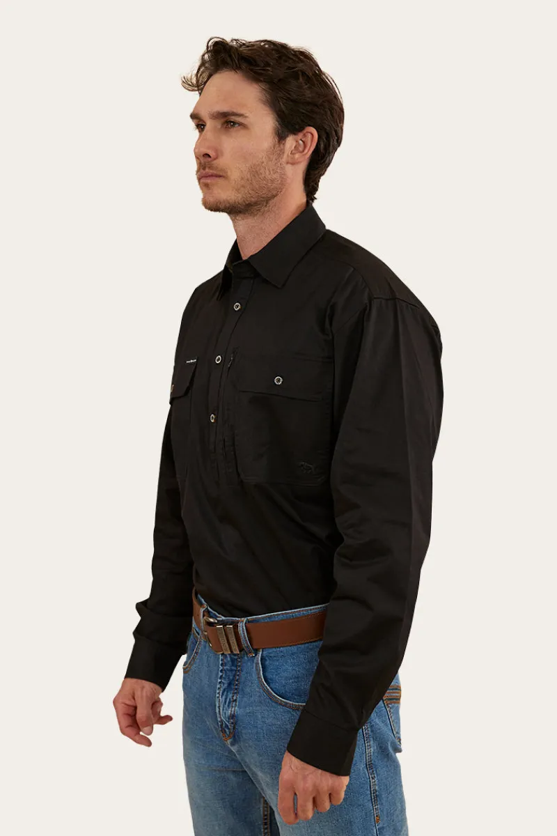 Discount Ringers Western Tempest Mens Half Button Work Shirt - Black