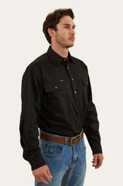Discount Ringers Western Tempest Mens Half Button Work Shirt - Black