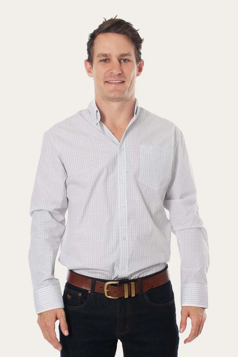 Discount Ringers Western Territory Mens Business Check Dress Shirt White/Blue