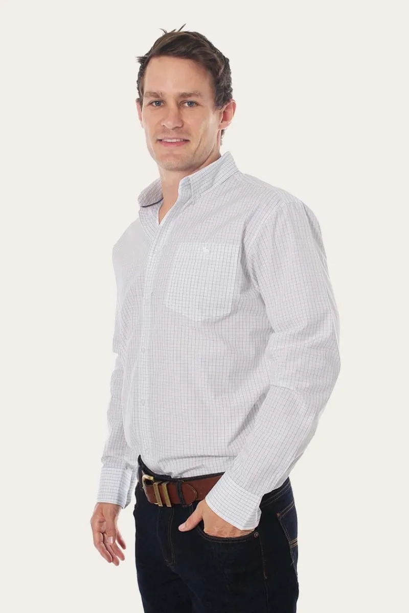 Discount Ringers Western Territory Mens Business Check Dress Shirt White/Blue