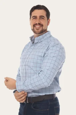 Discount Ringers Western Territory Mens Check Dress Shirt - Denim Blue