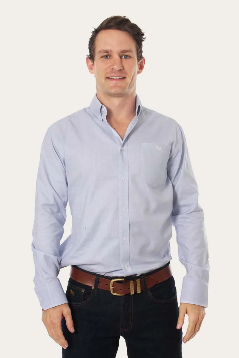 Hot Ringers Western Territory Mens Micro Check Dress Shirt - White/Blue