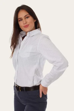 Sale Ringers Western Territory Womens Check Dress Shirt - White/Blue