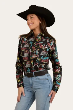 Sale Ringers Western The Dyno Womens Limited Edition Half Button Work Shirt - Black / Multi