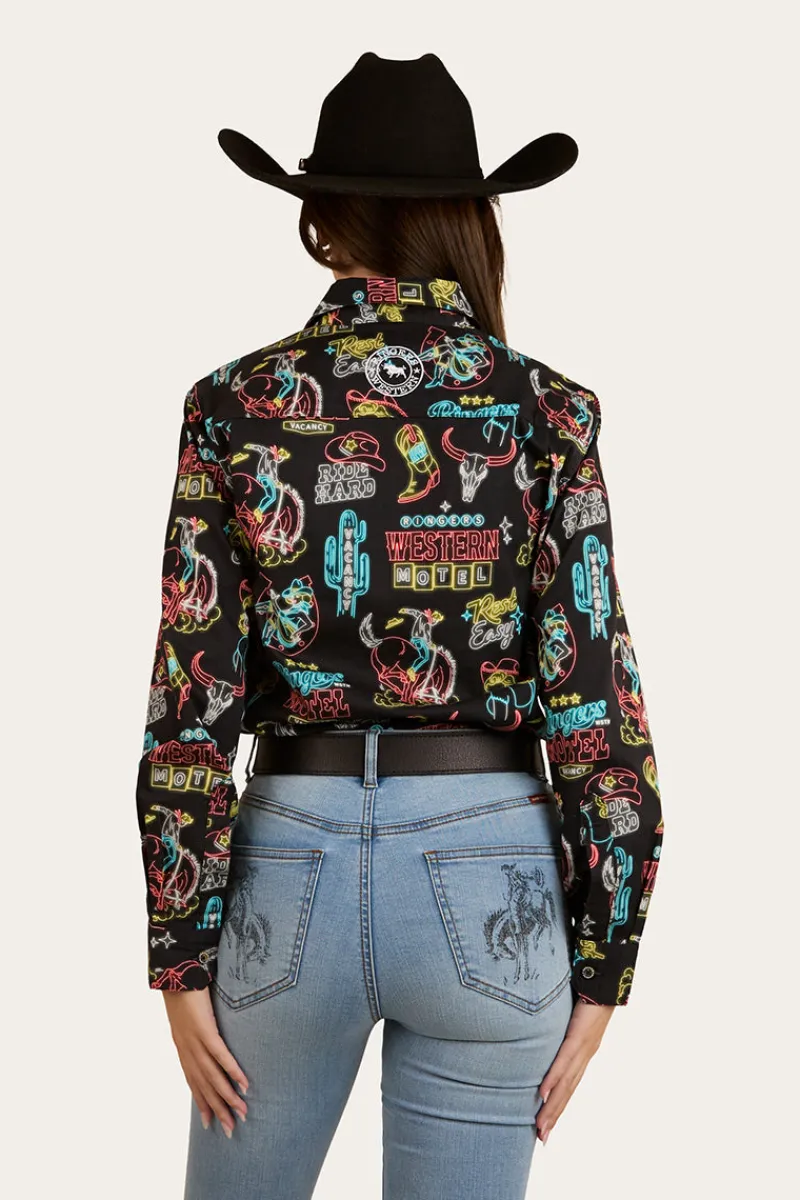 Sale Ringers Western The Dyno Womens Limited Edition Half Button Work Shirt - Black / Multi