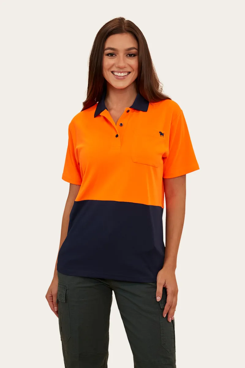 Best Ringers Western Tracks Womens Hi-Vis Polo - Neon Orange Red