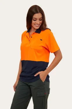 Best Ringers Western Tracks Womens Hi-Vis Polo - Neon Orange Red
