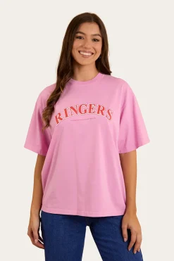 Discount Ringers Western Varsity Womens Oversized T-Shirt - Pastel Pink