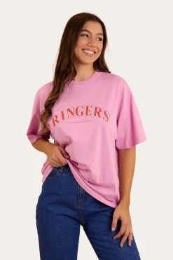 Discount Ringers Western Varsity Womens Oversized T-Shirt - Pastel Pink