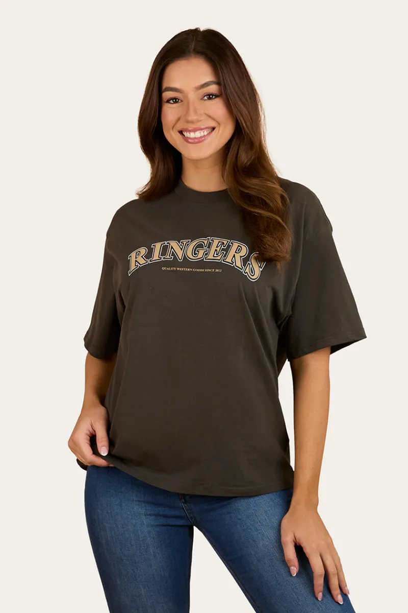 New Ringers Western Varsity Womens Oversized T-Shirt - Charcoal