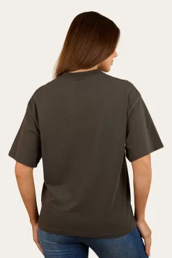New Ringers Western Varsity Womens Oversized T-Shirt - Charcoal