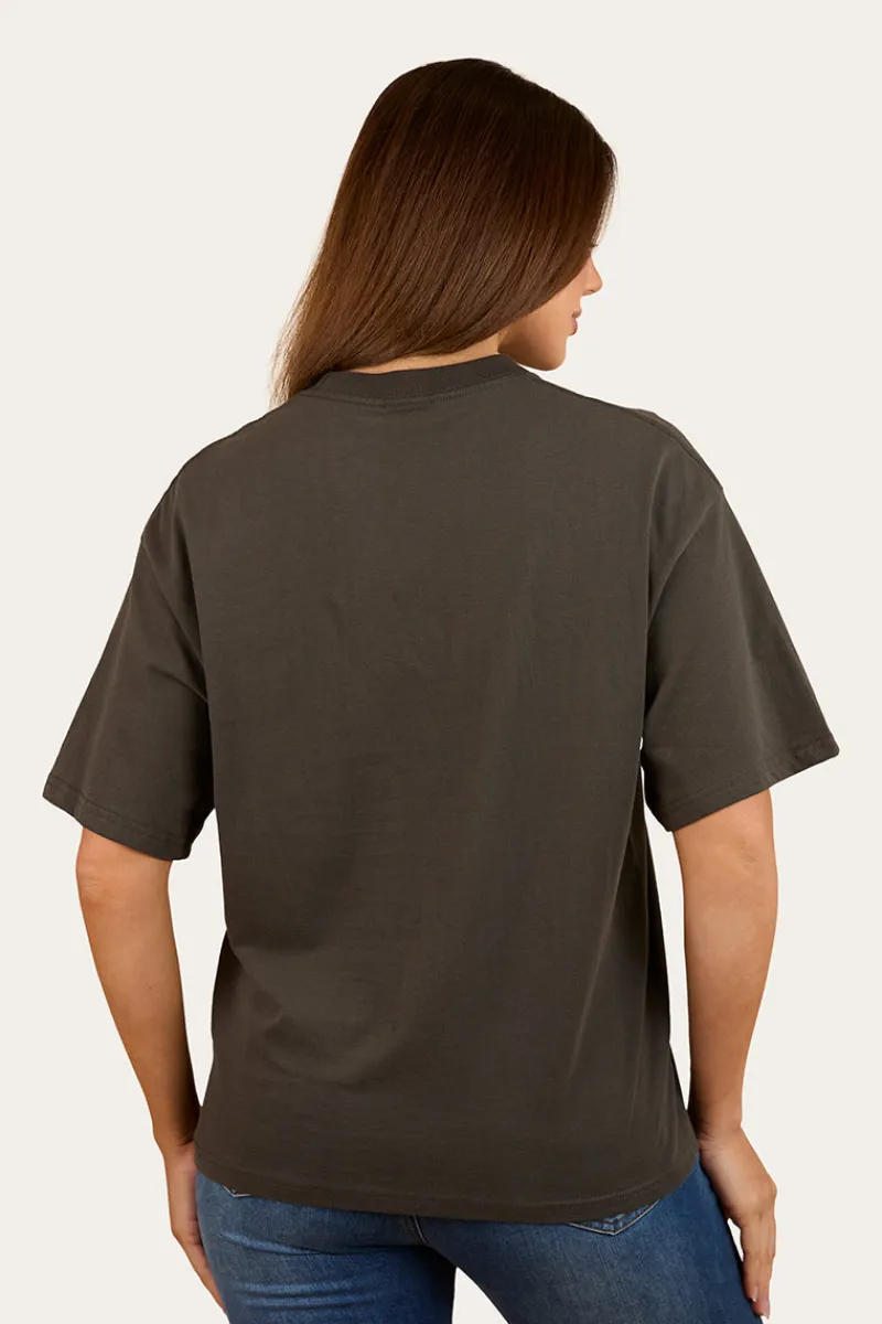 New Ringers Western Varsity Womens Oversized T-Shirt - Charcoal