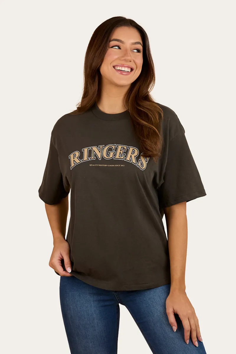 New Ringers Western Varsity Womens Oversized T-Shirt - Charcoal