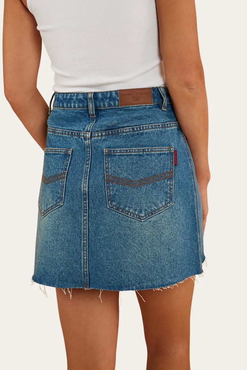 Discount Ringers Western Venice Womens Denim Skirt - Mid Wash Blue