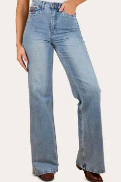 Outlet Ringers Western Visalia Rose Womens Wide Leg Jean - Light Wash Blue