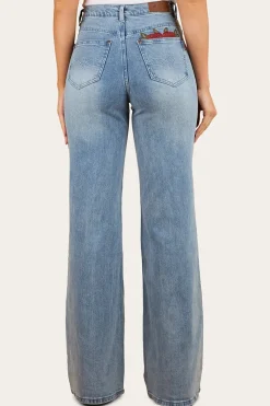 Outlet Ringers Western Visalia Rose Womens Wide Leg Jean - Light Wash Blue