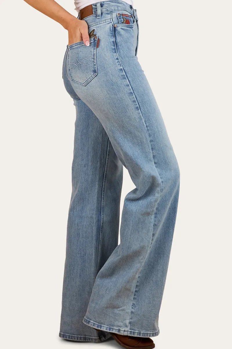 Outlet Ringers Western Visalia Rose Womens Wide Leg Jean - Light Wash Blue