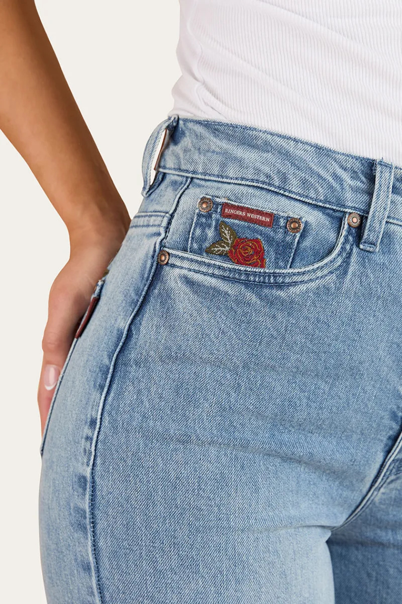 Outlet Ringers Western Visalia Rose Womens Wide Leg Jean - Light Wash Blue