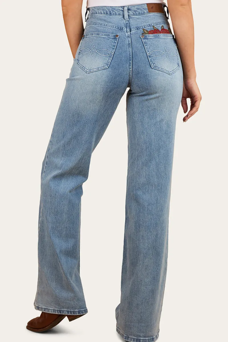 Outlet Ringers Western Visalia Rose Womens Wide Leg Jean - Light Wash Blue