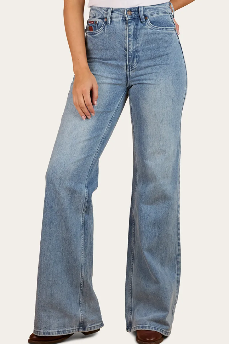 Outlet Ringers Western Visalia Rose Womens Wide Leg Jean - Light Wash Blue