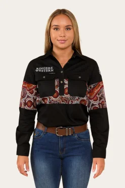 Ringers Western Walkabout Warrior Womens Half Button Work Shirt - Black