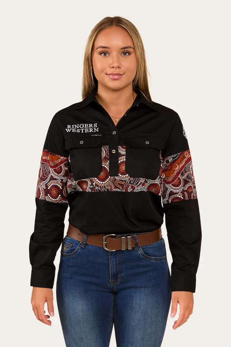 Ringers Western Walkabout Warrior Womens Half Button Work Shirt - Black