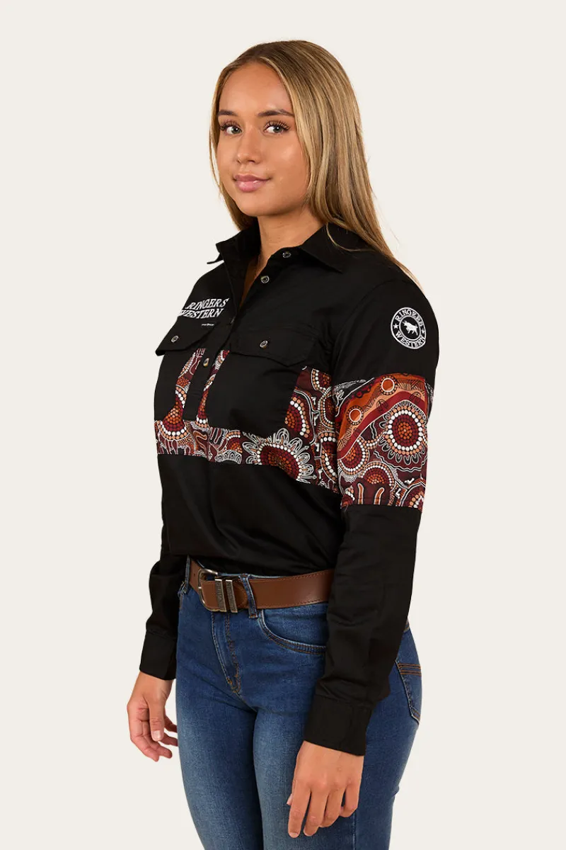 Ringers Western Walkabout Warrior Womens Half Button Work Shirt - Black