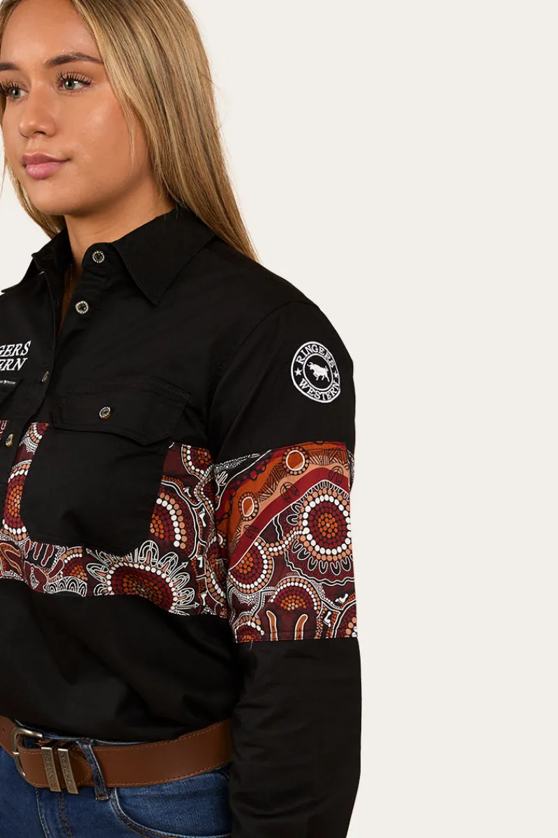 Ringers Western Walkabout Warrior Womens Half Button Work Shirt - Black
