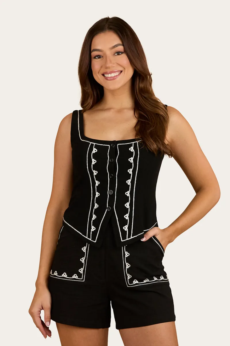 New Ringers Western Westley Embroidered Fashion Top - Black