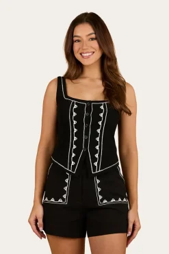 New Ringers Western Westley Embroidered Fashion Top - Black