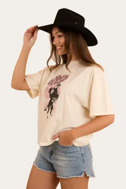 Best Ringers Western Wild Ride Womens Oversized T-Shirt - Off White