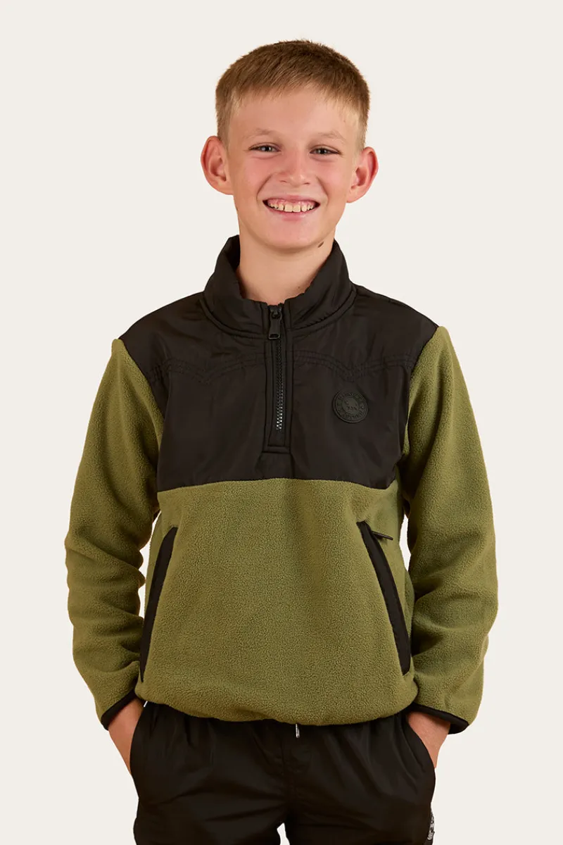 Online Ringers Western Winton Kids 1/4 Zip Crew Neck Fleece - Military Green