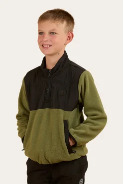 Online Ringers Western Winton Kids 1/4 Zip Crew Neck Fleece - Military Green