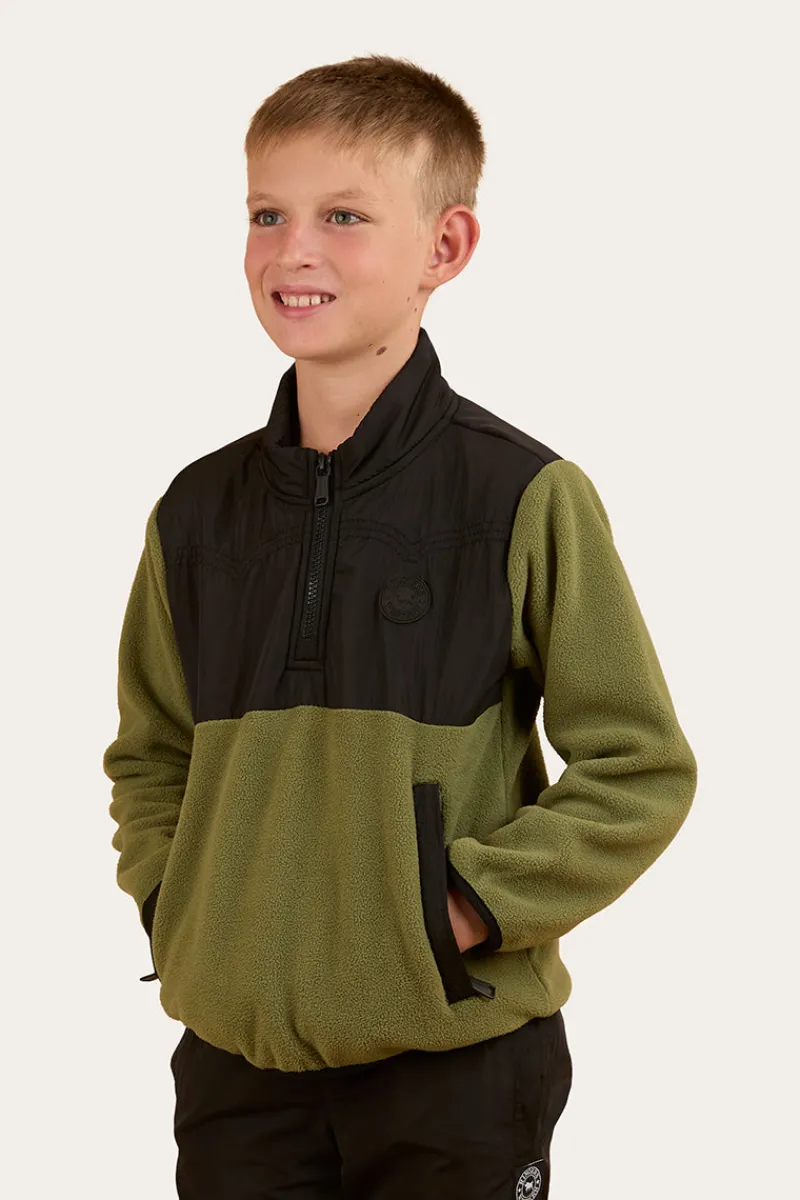Online Ringers Western Winton Kids 1/4 Zip Crew Neck Fleece - Military Green