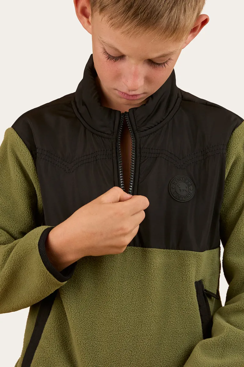 Online Ringers Western Winton Kids 1/4 Zip Crew Neck Fleece - Military Green