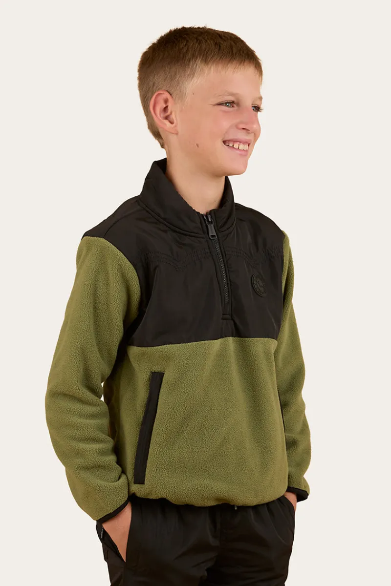 Online Ringers Western Winton Kids 1/4 Zip Crew Neck Fleece - Military Green