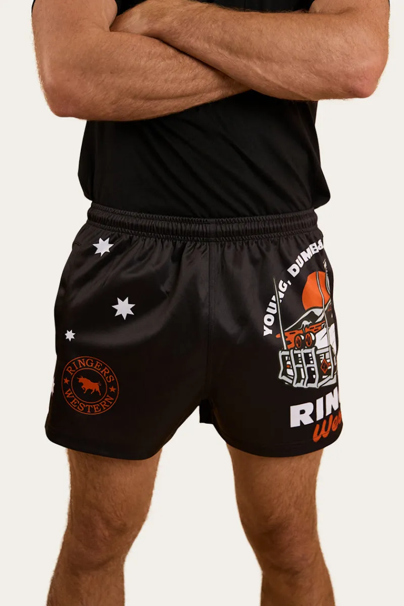 Hot Ringers Western Young and Dumb Footy Short - Black / Orange